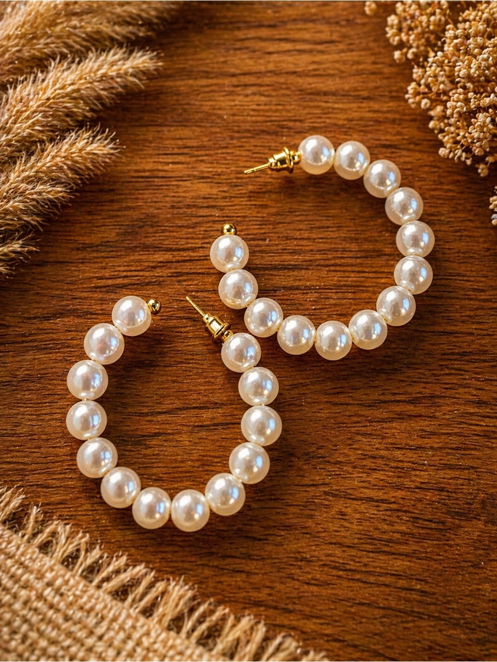 Classic Pearl Hoop Earrings - Gold Accents